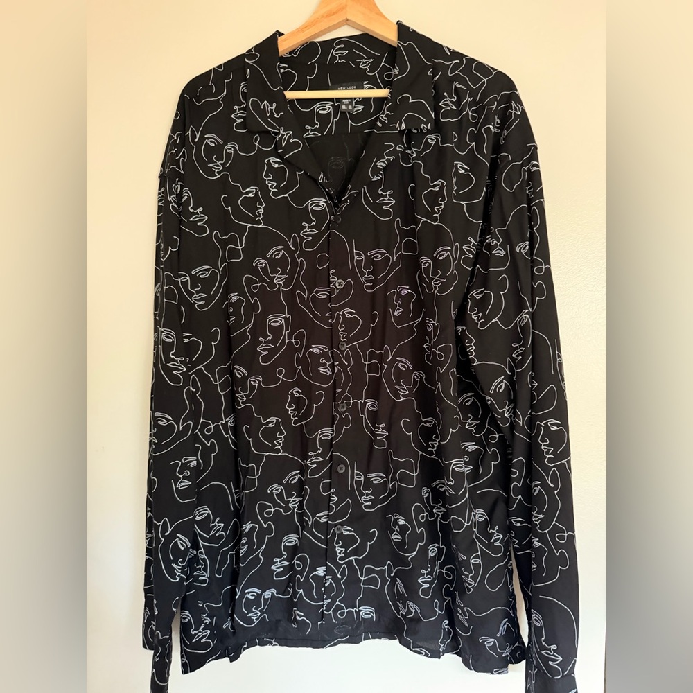 Black button down with Abstract Face Print